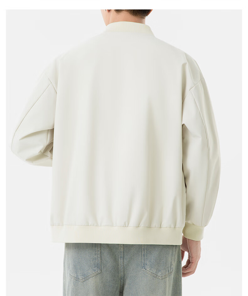 ROMON Jacket for Men, Autumn Sports Baseball Uniform, Casual Menswear, Outdoor Outerwear, ZH2402, Off-White, 4XL 12