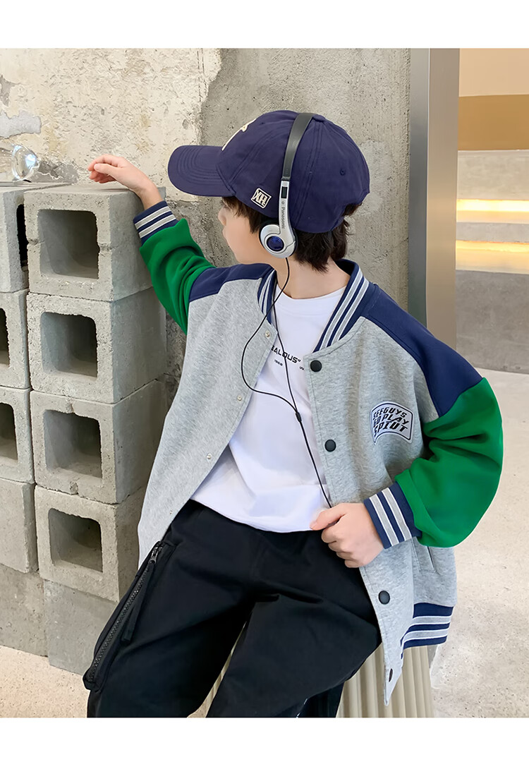 Zuoxi Boys' Baseball Jacket, Autumn Wear 2026 New Style, Children's Spring And Fall Jacket, Korean-Style Trendy Outerwear, Gray, Size 110 13