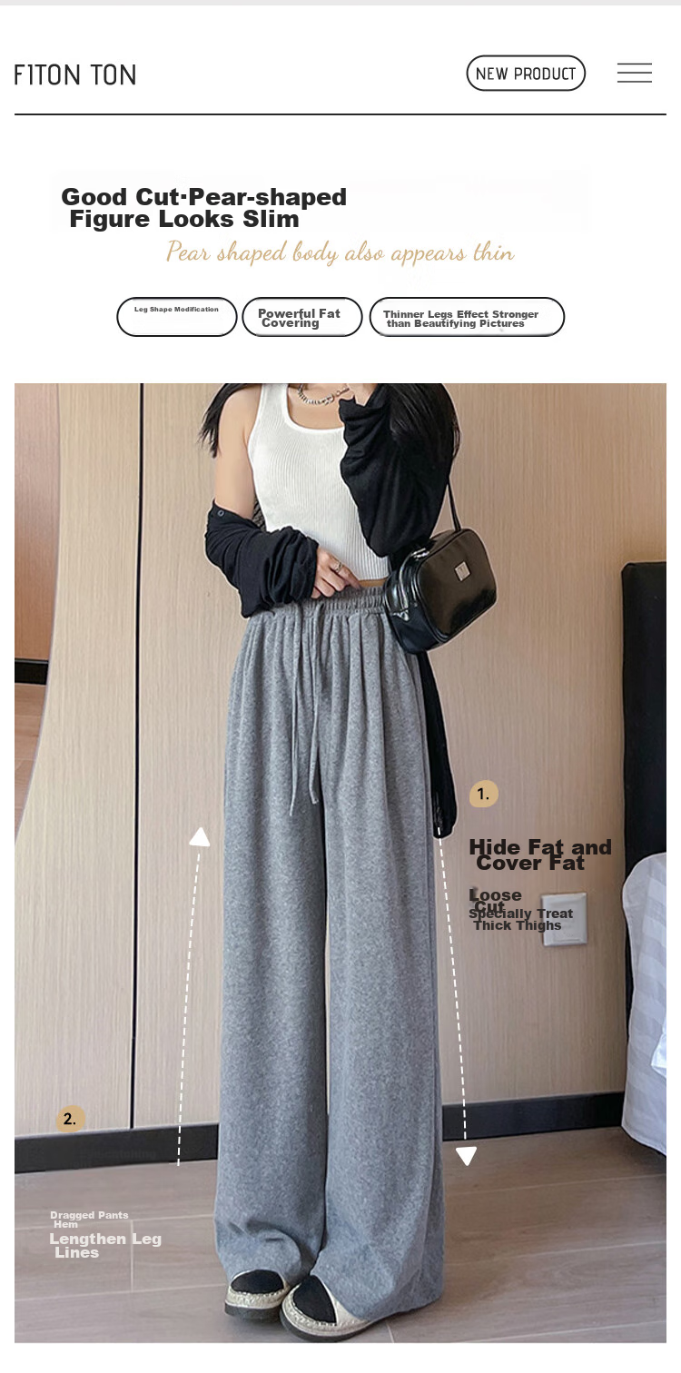 FitonTon Women's Casual Pants, Spring And Summer Style, Loose Straight-Leg Glutinous Rice Pants, High-Waisted Lazy Floor-Length Trousers, Trendy Slimming Wide-Leg Pants, Size S 3