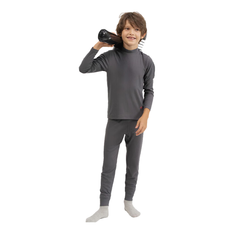 Aimer Kids Light Warmth Thermal Underwear for Boys, Moisture-Wicking And Heat-Generating Autumn Top And Bottom Set, Light Gray, Size 120