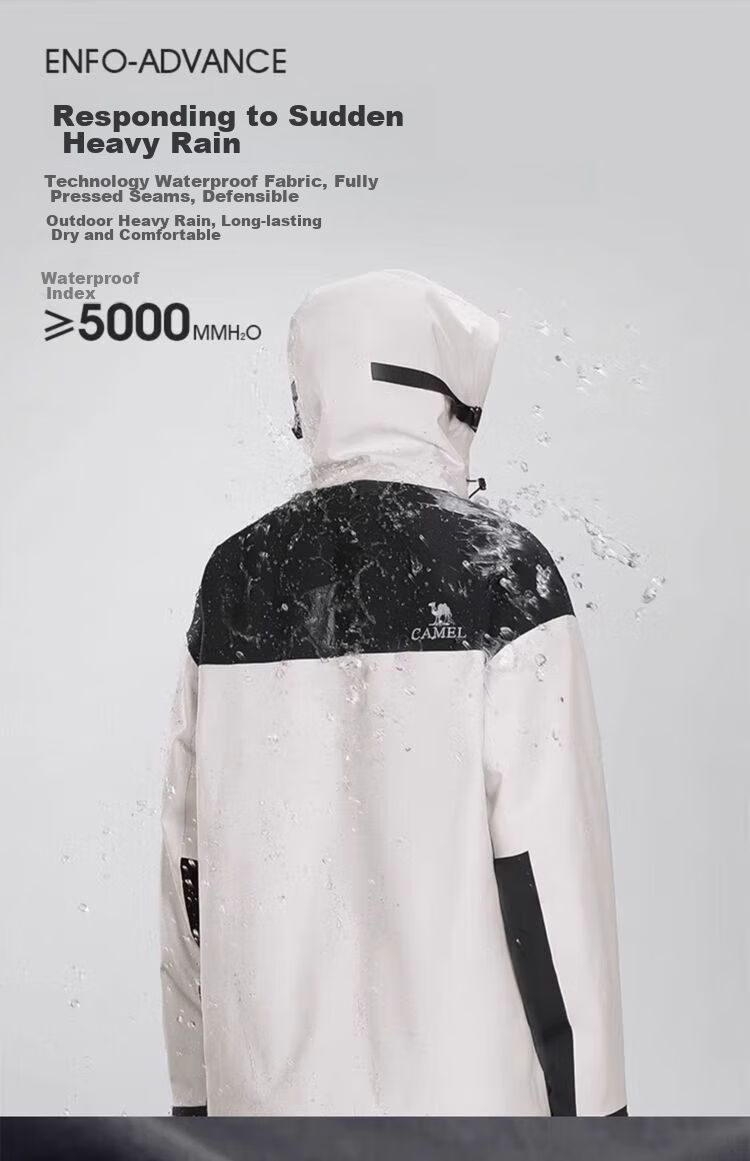 CAMEL Three-In Waterproof Jacket, Color-Block Mountaineering Suit O148, Warm White Phantom Black, Women's XL 2