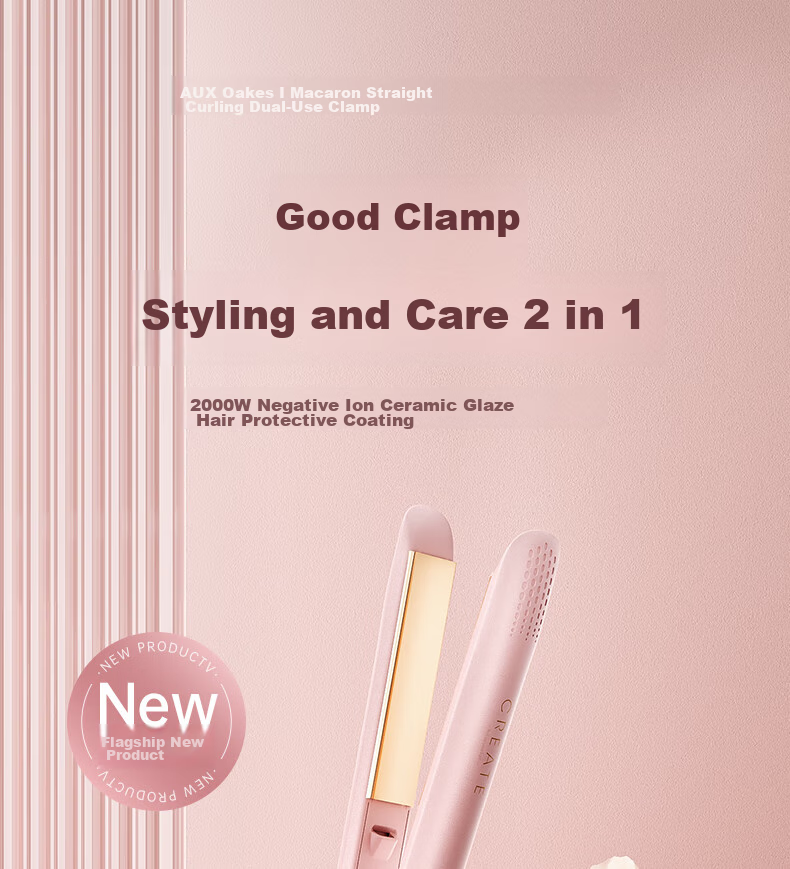 AUX Straight Hair Iron for Women, Bangs Clip, Curl Straightener, Long-Lasting Styling, Dual-Purpose Straight And Curl Iron, Hair Curling Tool, Upgraded Ceramic/ionic Dual Protection Hair Care Gift 1