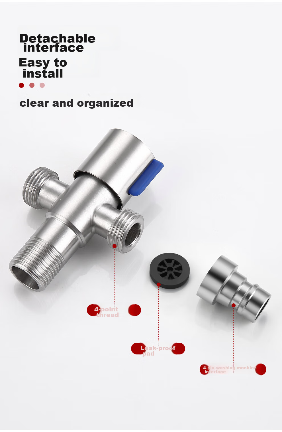 CVBAB Angle Valve, One Inlet Two Outlets, Three-Way, 1/2 Inch And 3/8 Inch Dual-Use Toilet Angle Valve, One-Inlet Two-Outlets Double-Opening Washing Machine Faucet CV1117 12