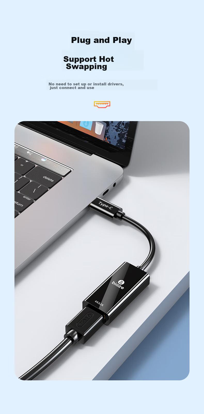 BIAZE Type-C to HDMI Female Adapter, USB-C Port Converter, 4K HD Screen Mirroring Cable, for Smartphones, Tablets, Thunderbolt 3 Laptops, External Monitor Projector Connection, White 16