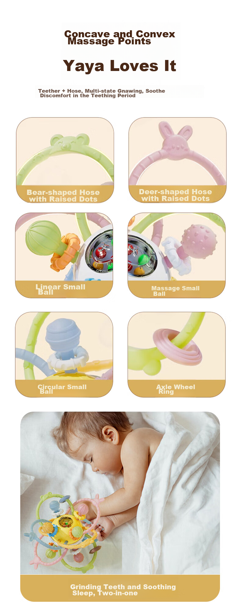 Beisinai Manhattan Rattle Ball, Suitable for Infants 0-6 Months, Chewable Food Grade Toy, Oral Stage Baby Rattle 9