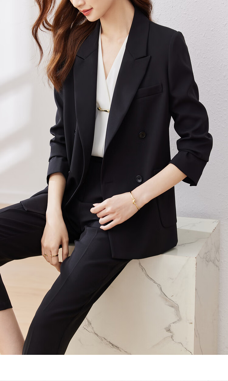Sentubila Formal Professional Suit Set for Women, Spring And Autumn Elegant Blazer Jacket with Cropped Pants Two-Piece Set, Black, Size S 21