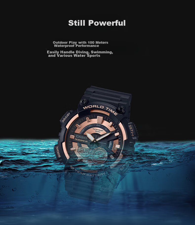 Casio Men's Sports Multifunctional Dual Display Waterproof Solar-Powered Electronic Watch, Student Gift AEQ-110W 11