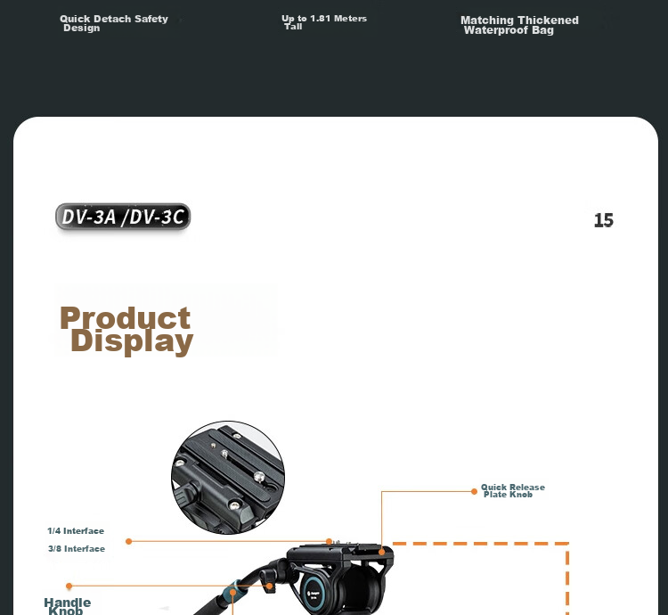 Fotopro DV-3C Upgraded Version, 1.8-Meter Video Shooting And Recording Camera, Mirrorless Camera Hydraulic Head, Carbon Fiber Tripod 4