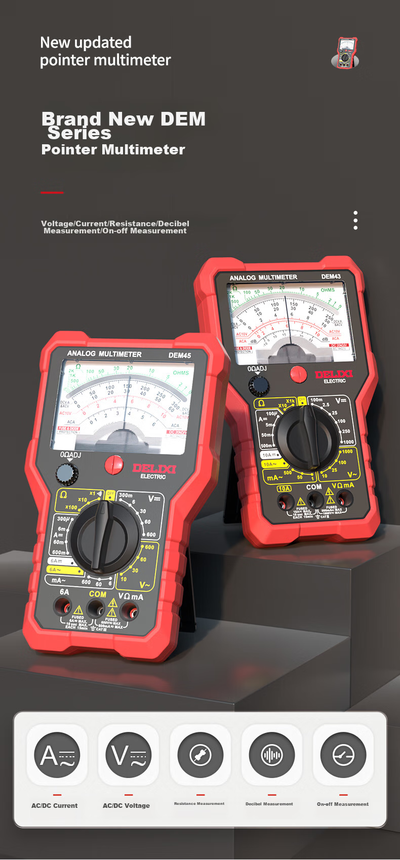 DELIXI ELECTRIC Analog Multimeter, High-Precision, Intelligent Burn Protection, for Home And Electrical Use, Continuity Test, DEM45 3
