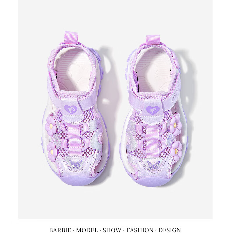 Barbie Children's Sandals, Summer Kids' Sandals with Small Floral Decoration, Closed-Toe Beach Sandals for Girls, DA5920, Light Purple, Size 28 13