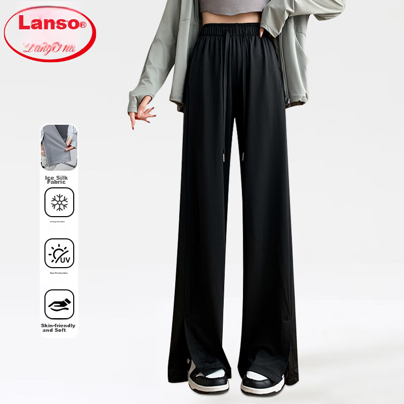 LangSha Ice Silk Pants for Women, Wide-Leg Sun Protection Trousers, Straight-Leg Quick-Dry Pants, Casual Breathable Sports Pants, Slimming Mosquito-Repellent Long Pants