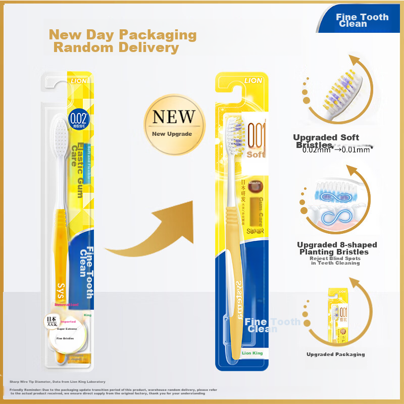 Зубная щетка Lion Fine Bristle Gum Care, 0.01 Elastic Gum Protection, 1 шт., мягкая щетина, классическая защита десен, глубокая очистка