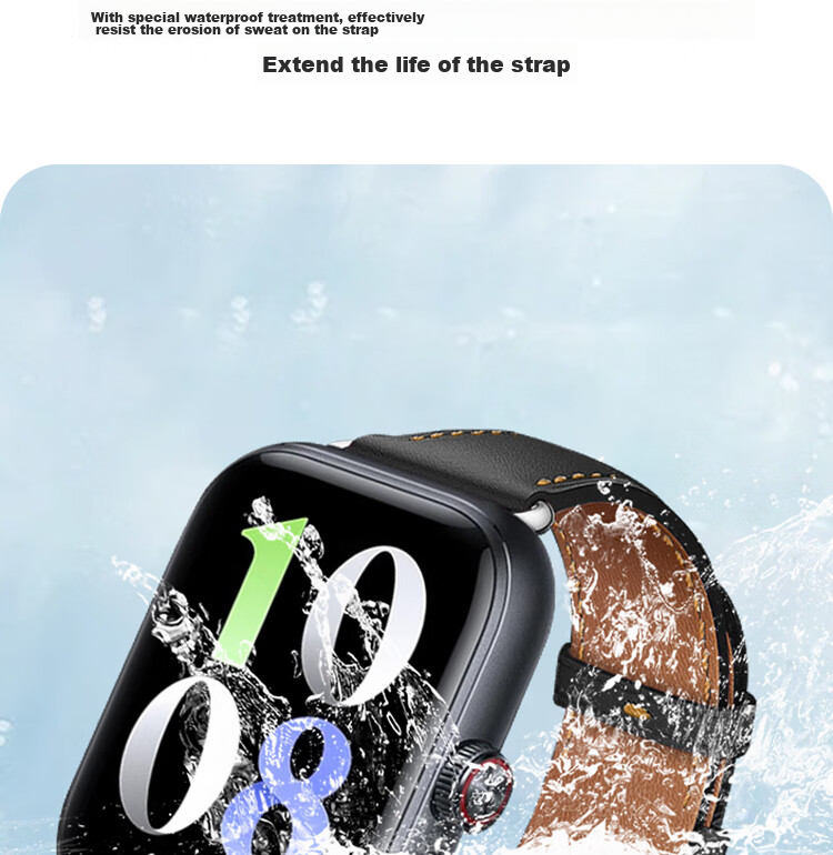 ESCASE Compatible with Vivo/iQOO WATCH GT Watch Strap, Genuine Leather Replacement Wristband, Classic Cowhide Smartwatch Band, Black 10