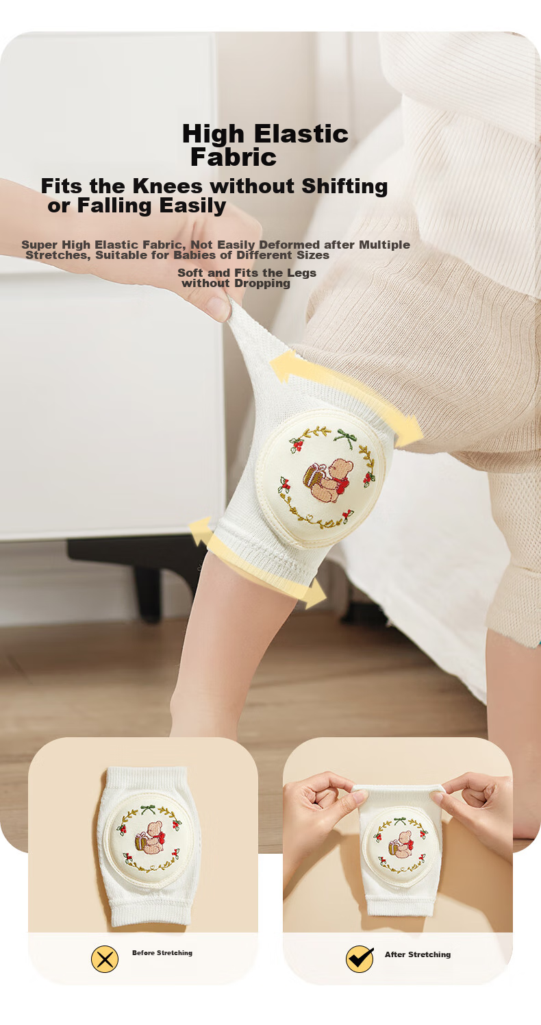 AIBEDILA Baby Knee Pads, Crawling Protection for Infants And Toddlers, Anti-Fall And Anti-Chafing Knee And Elbow Guards with Embroidery, Breathable Style 4