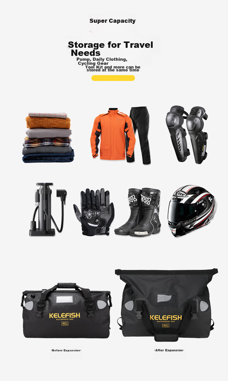 KELEFISH Motorcycle Tail Bag Waterproof Travel Saddle Bag Riding Rear Seat Bag Sand Yellow - Updated Version 66L 10