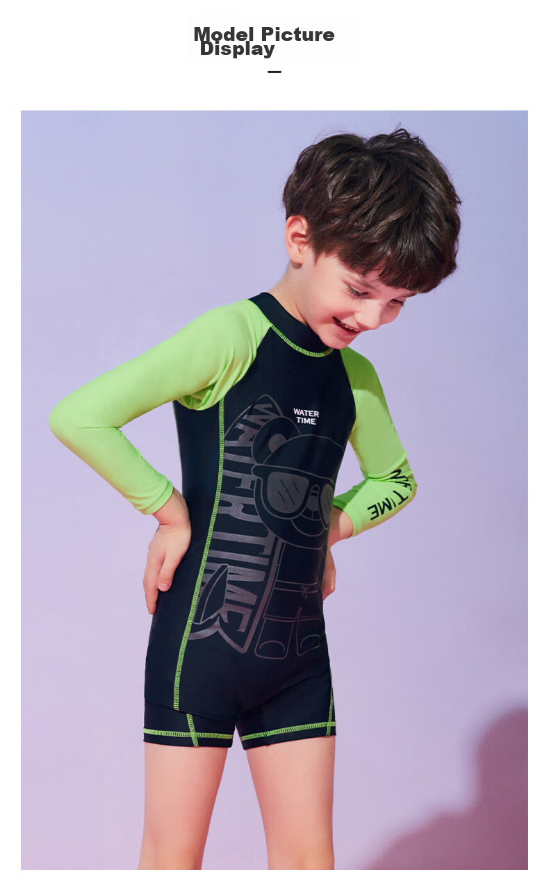 WATERTIME / Shuichuan Children's Swimwear Summer Boys' One-Piece Long-Sleeve Professional Swimsuit for Older Boys And Men's Babies 12 15