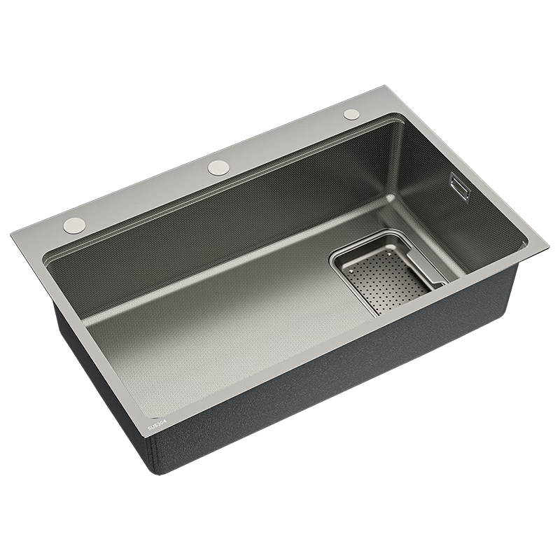 ARROW Kitchen Large Single Bowl with Strainer, Nano Textured 304 Stainless Steel Vegetable Washing Basin, Dishwashing Sink, Undermount Basi