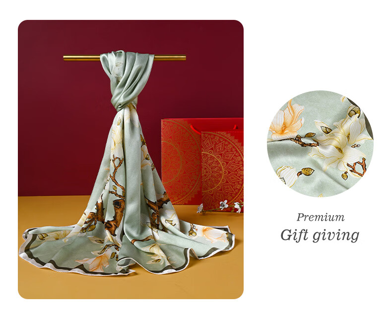 Hangsilu Silk Scarf, Women's Brooch Set, Shawl, Mulberry Silk, Birthday Gift, High-End Mid-Autumn Festival Gift for Mom, Wife, Elders 8