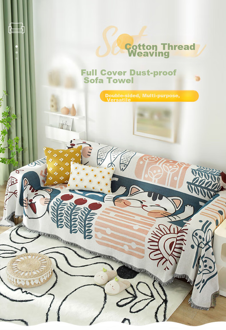 AVIVI Sofa Cover, Slipcover, Seat Cushion, Non-Slip, All-Season, Full Coverage, 180*300, Lucky Cat Desig 1