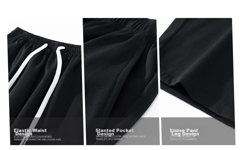 POUM Casual Cargo Capri Pants for Men, Summer Loose-Fit Trendy Quick-Dry Ice Silk Sports Shorts TQ05 Black L 2