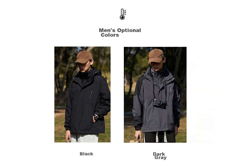 Huili Men's And Women's 3-In Outdoor Windproof Waterproof Mountaineering Jacket, Fleece-Lined Detachable Coat, Black 20