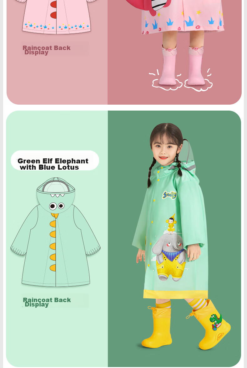Moremerry Children's Raincoat for Boys And Girls, Kindergarten Kids, Toddlers, Full-Body Poncho, Yellow Cute Dinosaur Design, XL Size 15