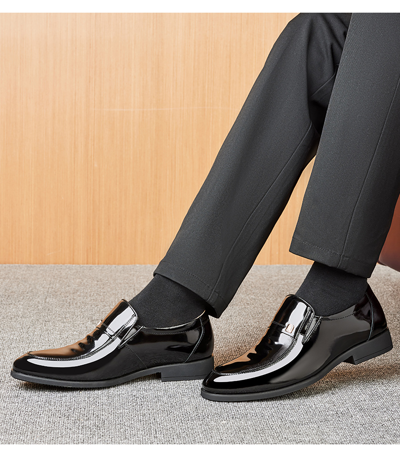 LAORENTOU Leather Dress Shoes for Men, Formal Patent Leather Shoes, Wedding Groom Shoes, Pointed Toe Slip-On Shoes, LA13087, Black, Size 39 14