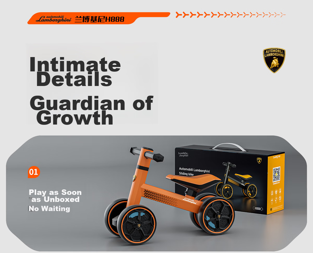 AUTOMOBILI LAMBORGHINI Children's Balance Bike for Ages 1-3, Anti-Rollover, Baby Mid-Autumn Festival National Day Birthday First Birthday Gift Gliding Walker 27