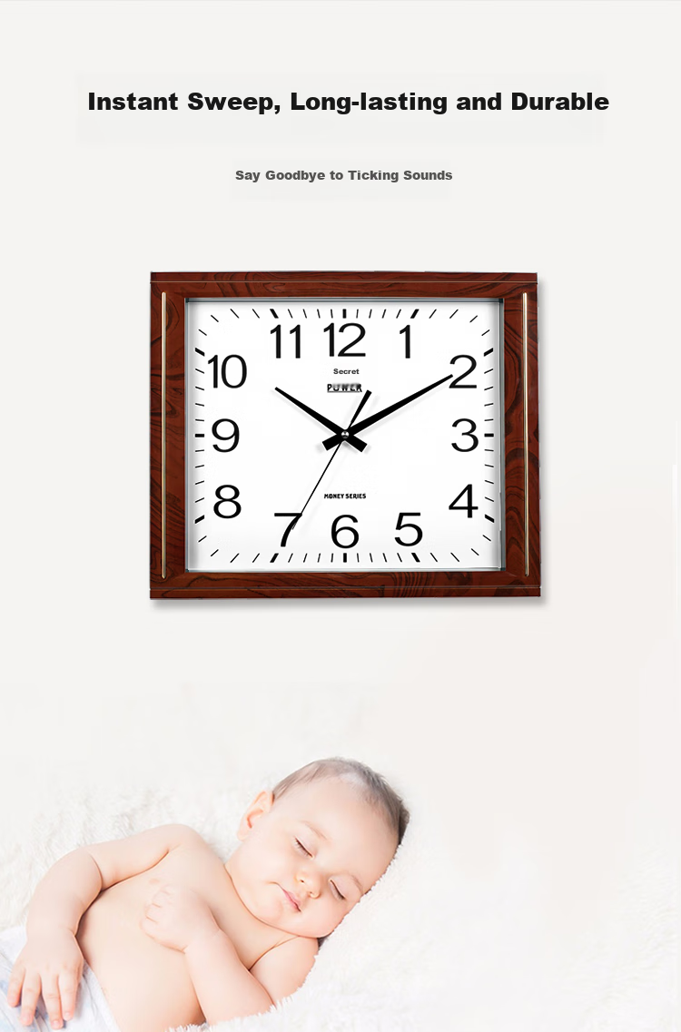 POWER Bawang Wall Clock, Living Room Simple Square Clock, Creative Quartz Wall-Mounted Electronic Clock, Length 43cm, PW816JKS2 2