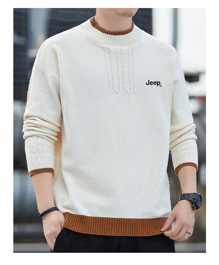 JEEP Men's Autumn Winter Warm Crew Neck Knit Sweater Khaki XL 19