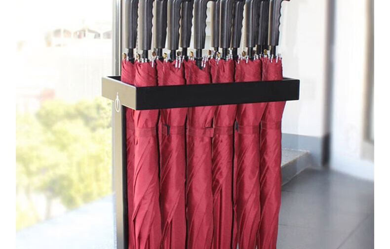 Oumai Long-Handle Curved Handle Umbrella, Windproof And Rainproof, 16 Ribs Reinforced And Sturdy, Wind-Resistant, for Reception Areas And Property Management Lobbies, Curved Handle in Black, 6 Pieces 6