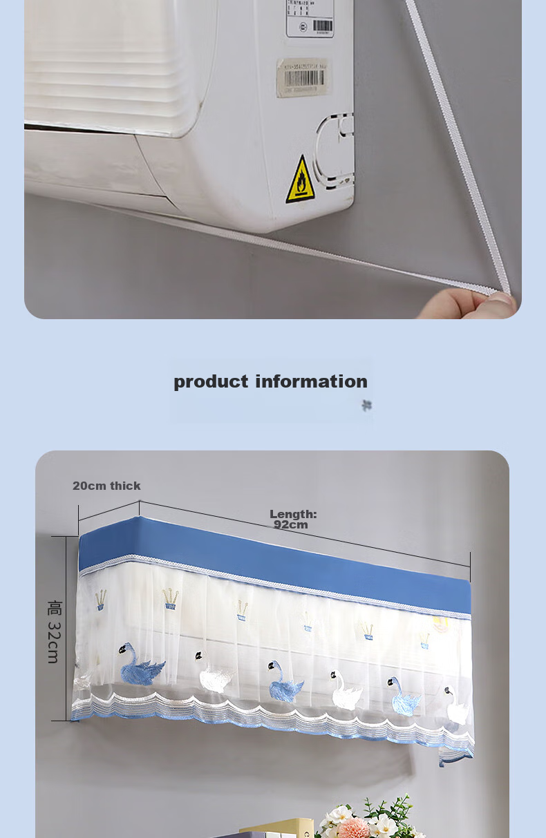 Lelandi Air Conditioner Dust Cover [No Need to Remove When Operating], Universal Wall-Mounted Unit Lace Trim Windproof Dust-Proof Curtain, Compatible with Gree, Midea, Aux (1.5-2P) L1012 6