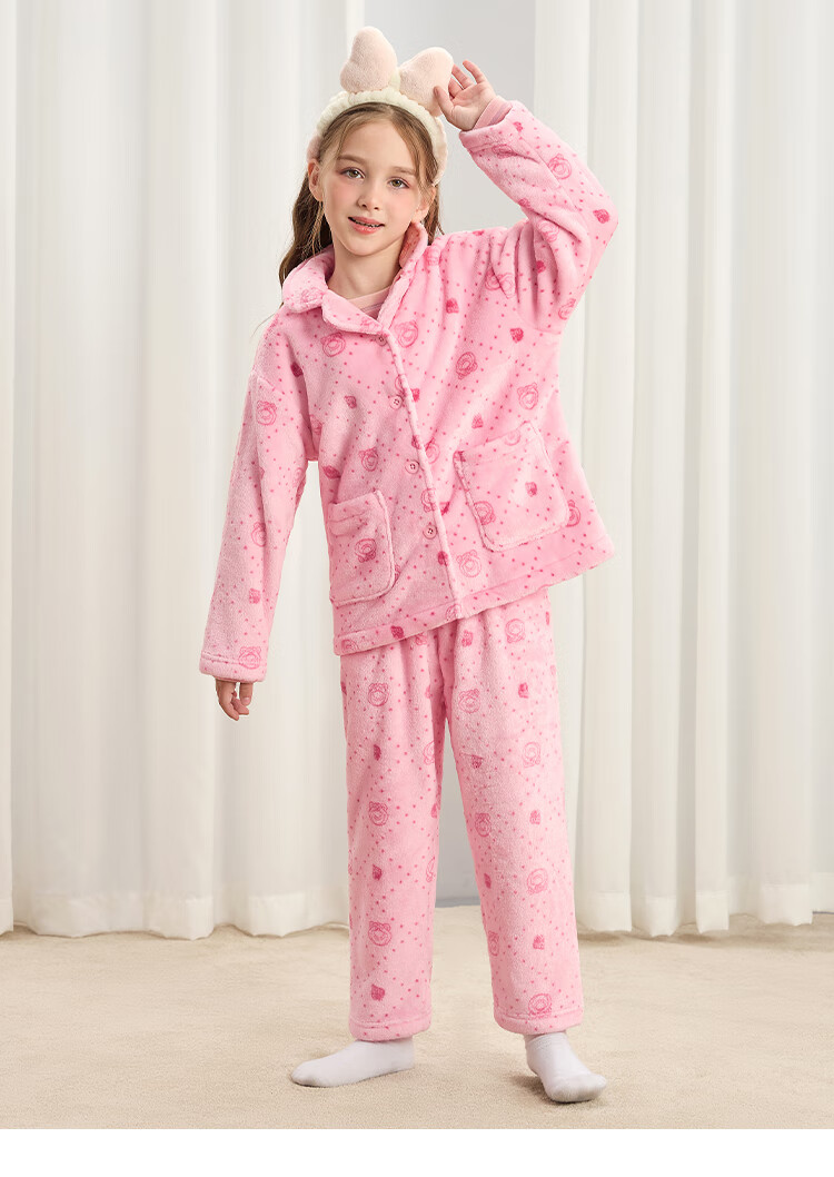 DISNEY Kids Girls' Flannel Pajama Set, Durable, Anti-Static, Homewear, Winter 2024, DB442LE04 Pink, Size 110 27