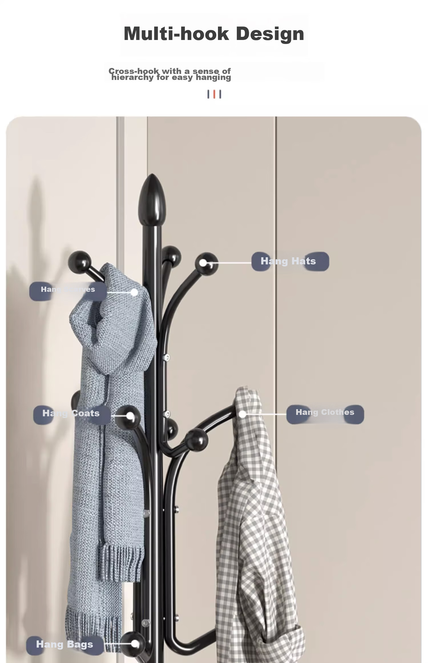 Qiyinge Floor-Standing Clothes Rack, Bedroom Coat Stand, Iron Art Hanger for Living Room, Large Coat Stand with Storage 4