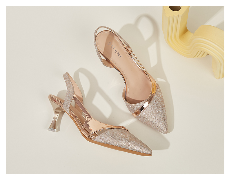 DAPHNE Women's Sandals, Fashionable And Elegant Thin Heel High Heels, Sexy Princess Style, Backless Versatile Women's Shoes, Single Shoes for Women 4622303011, Champagne Color, Size 36 22