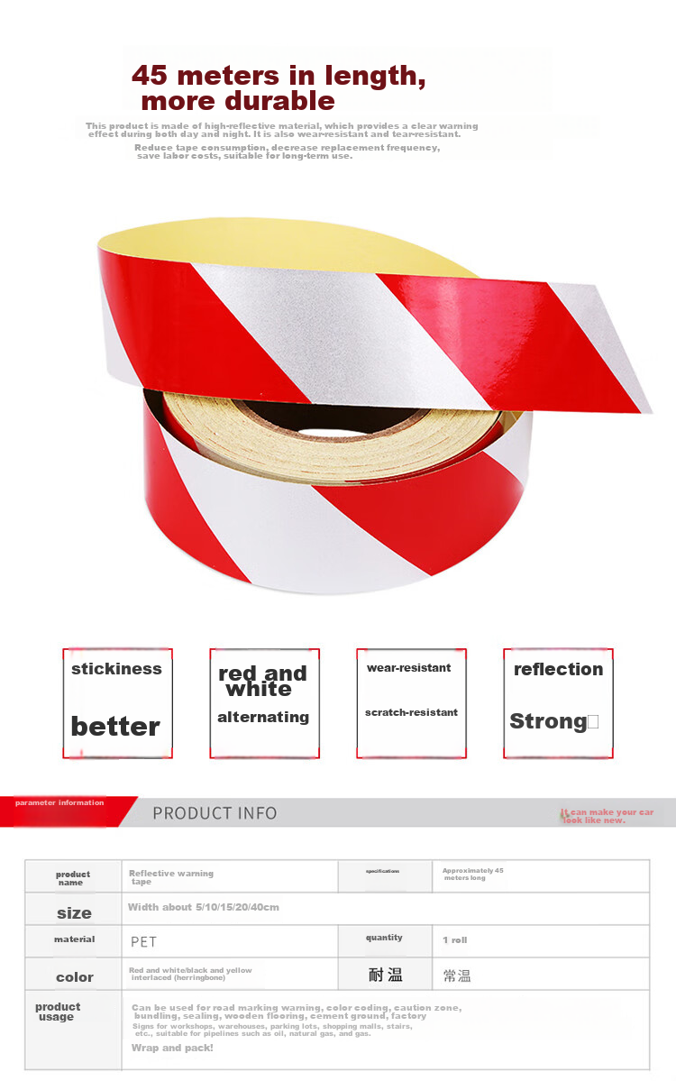 Zhunhang Reflective Stickers, Warning Tape, Caution Line, Floor Stickers, Fire Safety Isolation Tape, Reflective Film, Red And White Diagonal Patter 5