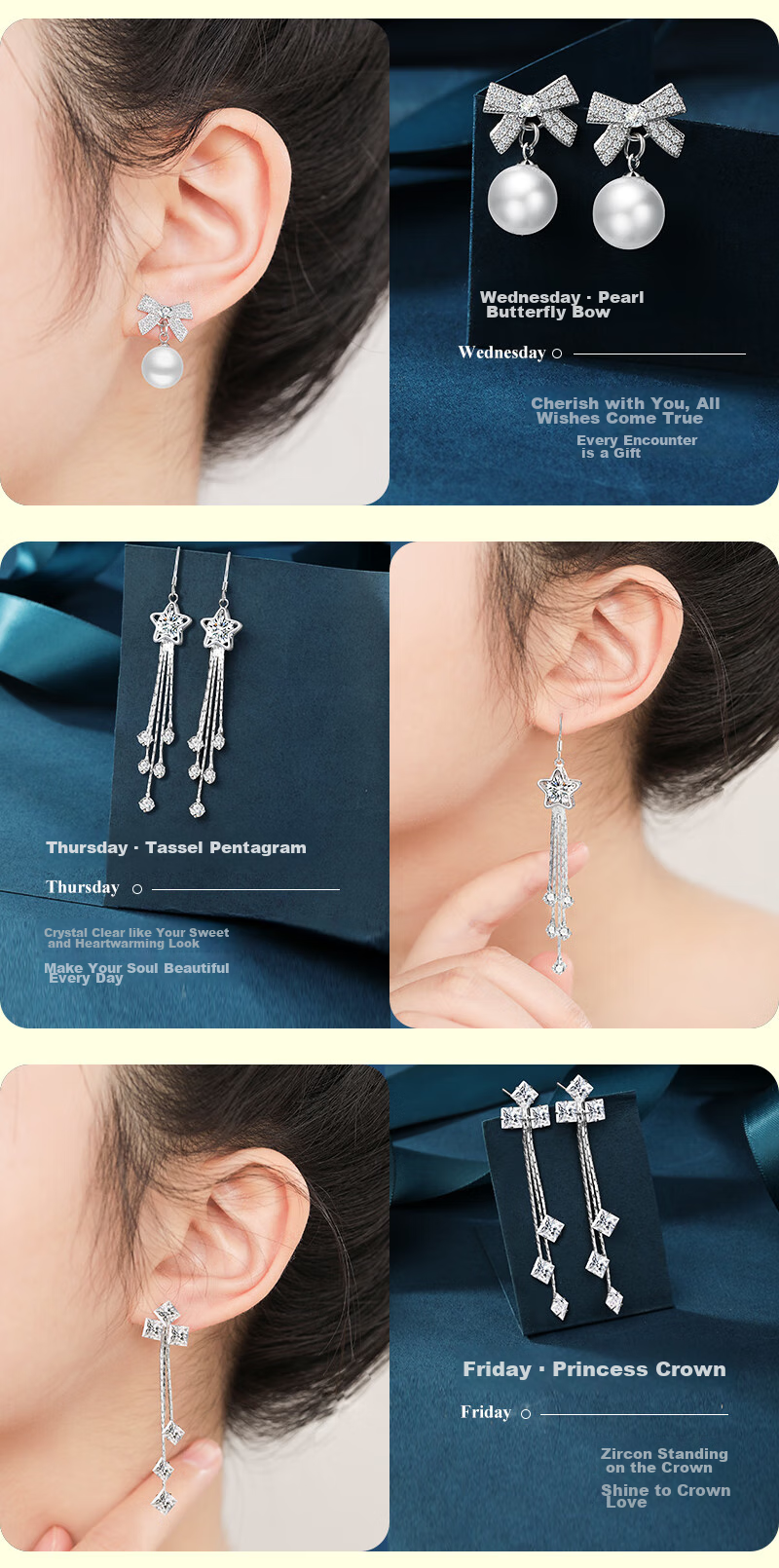 MANHE S925 Silver Weekly Stud Earrings Gift Box for Women, New 2026 Style Birthday Gift for Wife, Girlfriend Or Female Friend 7