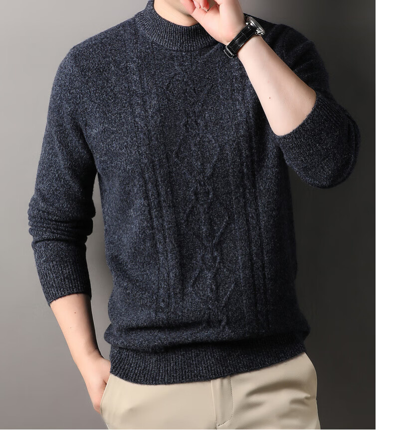 Hengyuanxiang Men's Thickened Wool Sweater Autumn Winter 100% Pure Wool Half Turtleneck Simple Casual Solid Color Knitwear 27
