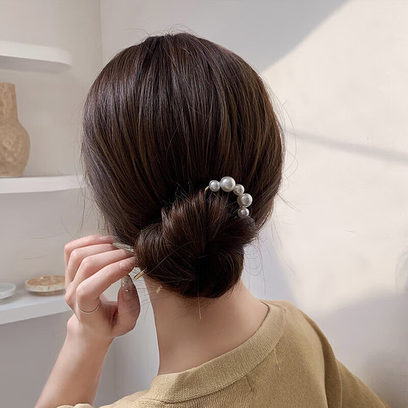 Xiangwan U-Shaped Pearl Hairpin for Women, Simple Hair Stick for Bun Hairstyle, Hair Accessory, Birthday Gift for Girls