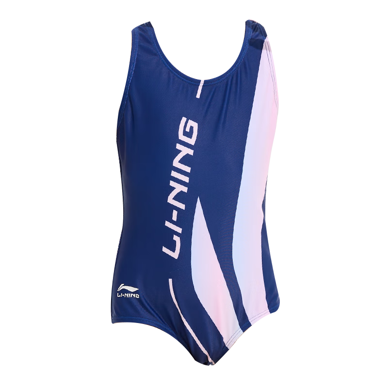 Li-Ning Children's Swimsuit, Girls' One-Piece Triangle Training Swimwear, Sports Competitive Quick-Dry Swimwear 010, Navy Blue, Size 150