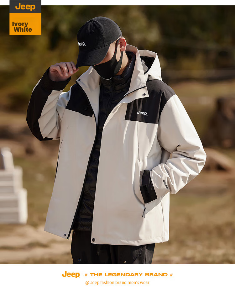 JEEP Unisex Couple Winter 3-in-1 Down Jacket Black L 22