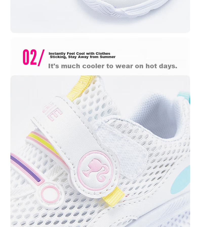 Barbie Children's Shoes, Summer Kids' Sneakers, Girls' Mesh Shoes, Breathable White Shoes DA6301, White, Size 33 7