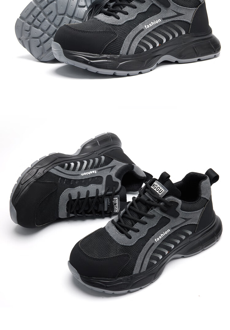 Dinggu Safety Shoes for Men, Ultra-Light Steel Toe Cap, Anti-Smashing, Anti-Puncture, Safety Work Functional Shoes, 950 Heihui 42 7