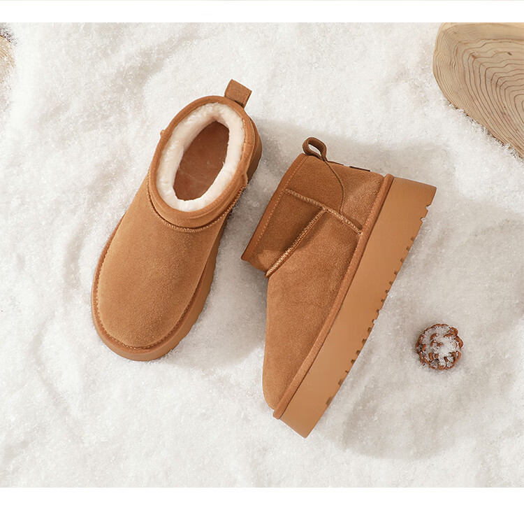 ZHR Snow Boots for Women, New Winter Style with Fleece Lining, Warm Cotton Shoes, Non-Slip Waterproof Thick-Soled Ankle Boots GZ08 Camel Color Size 39 17