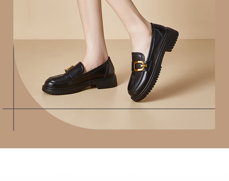 Dusto Black Thick-Soled Leather Shoes for Women, 2026 New Spring Slip-On Commuter Shoes, Soft-Soled British Loafers 2