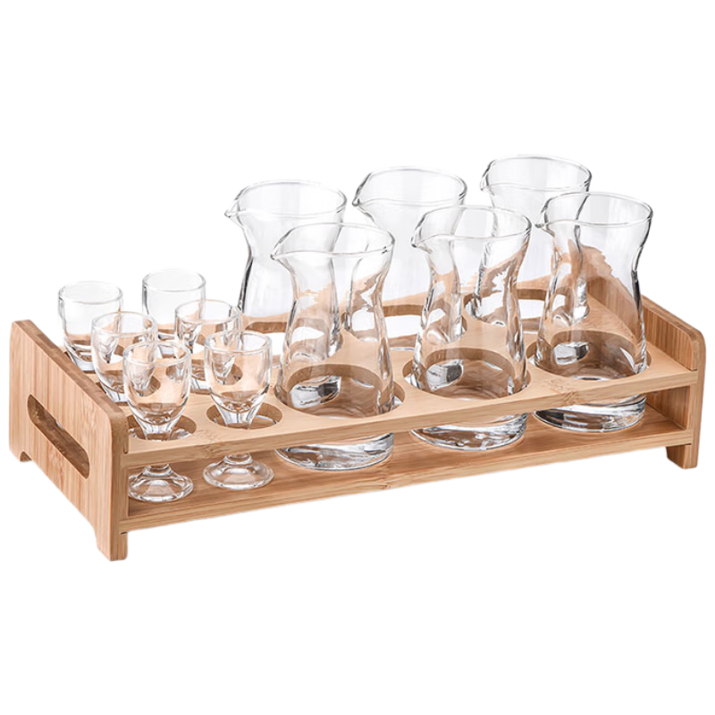CLITON 100ml Baijiu Glass Decanter Set 13-Piece Moutai Small Wine Cups 6 Pots 6 Cups with Glass Holder