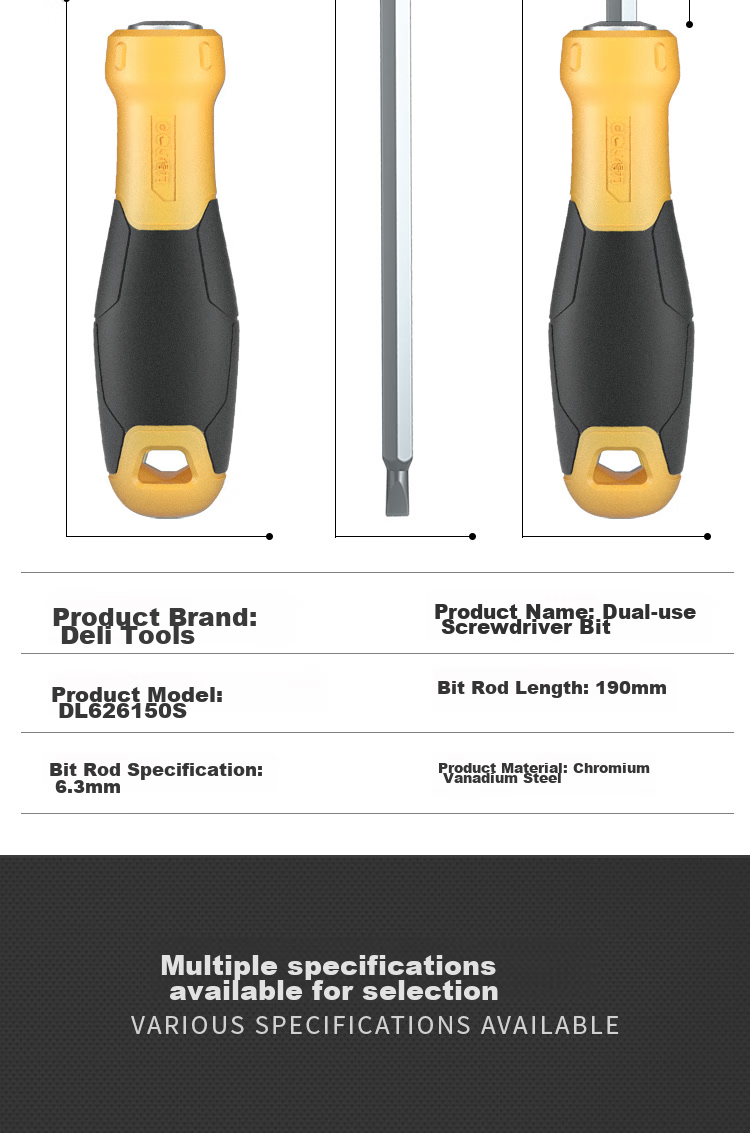 Deli Rubber Handle Dual-Purpose Screwdriver, Phillips And Flathead Double-Ended Screwdriver, 6*100mm, DL626001 10