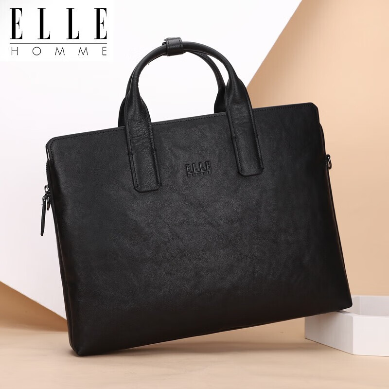 Мужская деловая сумка ELLE HOMME, натуральная кожа, вместительная, для ноутбука, черная