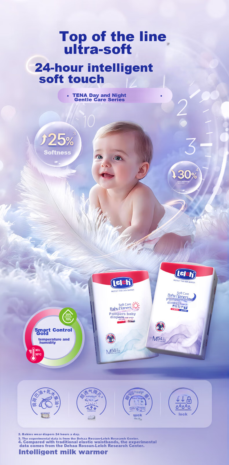 Lelch Soft Feather Baby Night Diapers NB Size 68pcs (0-5KG) Newborn Diapers 2