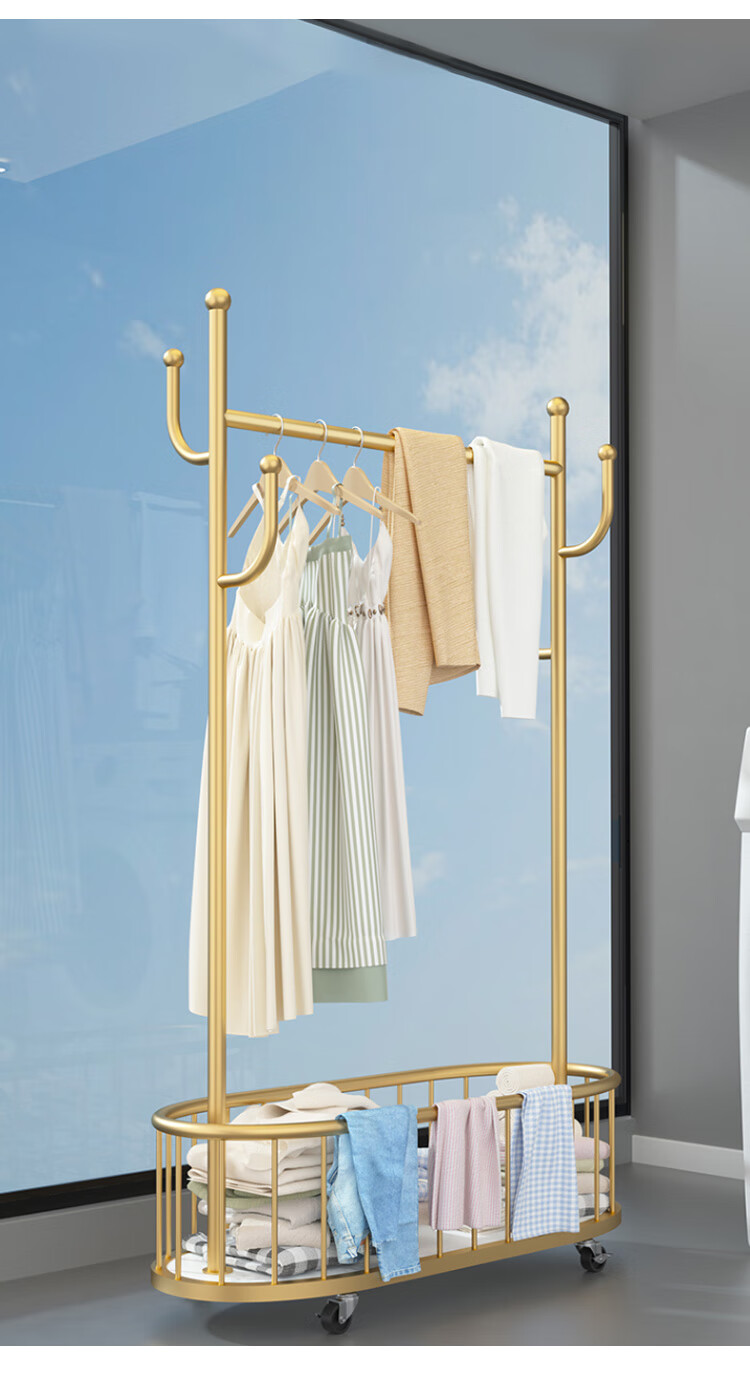 Yupin Floor-Standing Clothes Rack, Bedroom Coat And Hat Stand, Living Room Single-Pole Movable Drying And Storage Rack, MJ188 Milk White, 80cm High, 175cm Wide 20